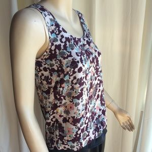 Brown-White-Blue-Pink Print Sleeveless Blouse